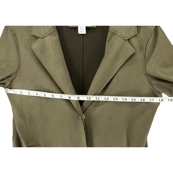 Carolina Belle Long Blazer Womens M Olive Green Snap Jacket Minimalist Corpcore - Picture 7 of 15